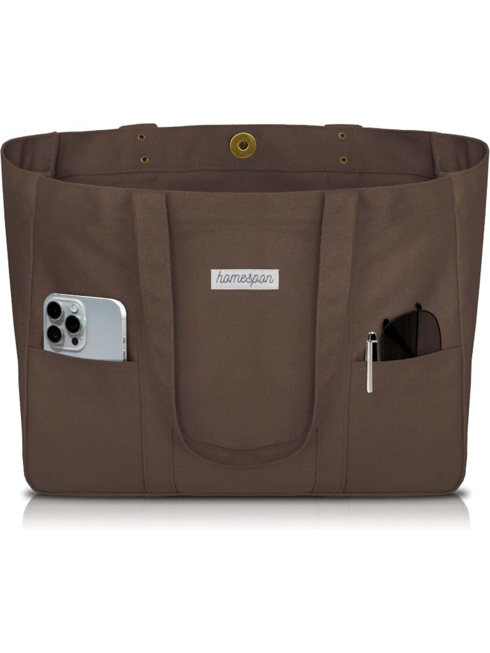 Women’s Brown Everyday Tote Bag Pockets Laptop Sleeve Work Bag